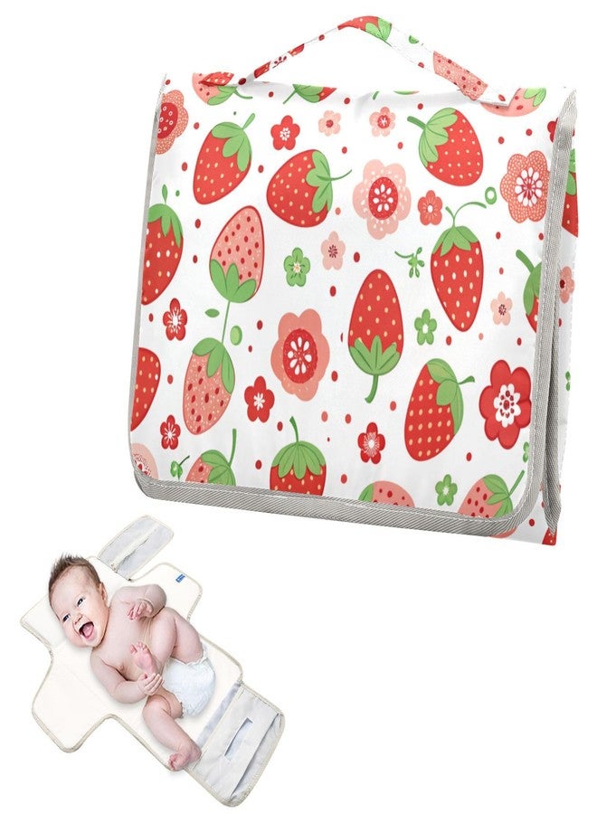 XIGUA Portable Changing Pad for Baby - Strawberry Waterproof Diaper Changing Mat Travel Changing Pad with Built-in Pillow - Shower Gift for Baby - Image 2